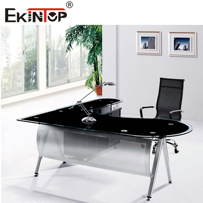 Commercial Furniture Black Glass Desk With Metal Legs Customized