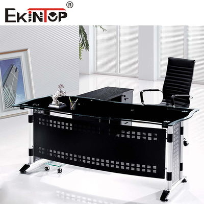 Commercial Furniture Black Glass Desk With Metal Legs Customized