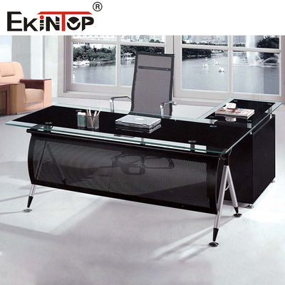 Commercial Furniture Black Glass Desk With Metal Legs Customized
