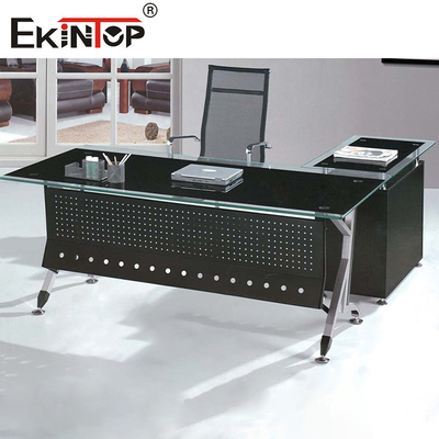 Commercial L Shaped Office Glass Desk Customized Drawer