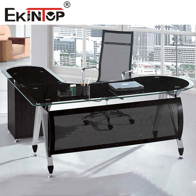 Commercial L Shaped Office Glass Desk Customized Drawer
