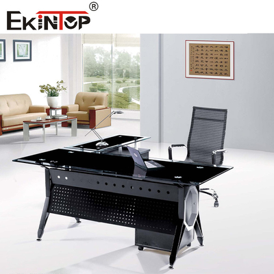 Commercial L Shaped Office Glass Desk Customized Drawer