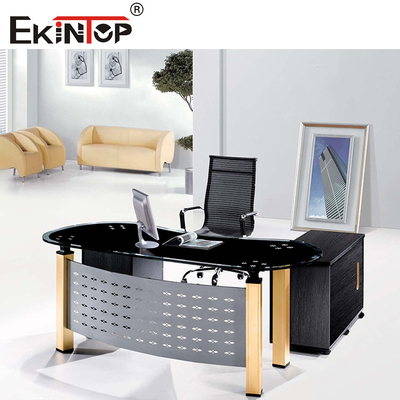 Commercial L Shaped Office Glass Desk Customized Drawer