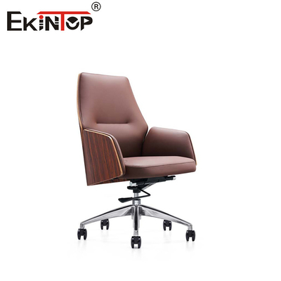 Blend Wood And Leather Office Chair PU Padded Armrest For Timeless Sophistication