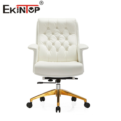 White Executive Leather Office Chair Multifunctional Mechanism
