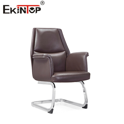 Brown Leather Office Chair with Swivel Function and Metal Legs