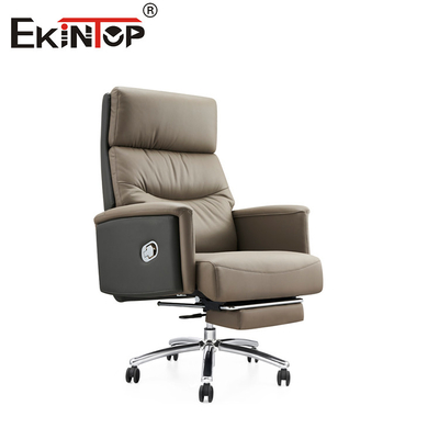 Multi-functional Reclining Grey Leather Office Chair with Footrest