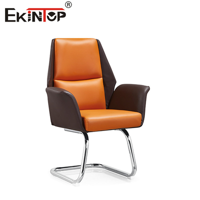 High Back Cushioned Adjustable Height Orange and Brown Leather Chair