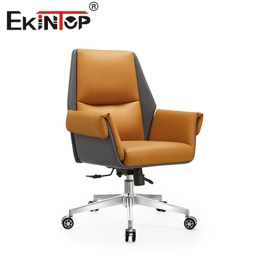 Fashionable Orange Leather Office Chair with Comfortable Seat Cushion and Backrest