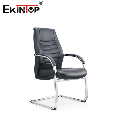 3D Armrests Black Leather Office Chair With Metal Legs Adjustable Height