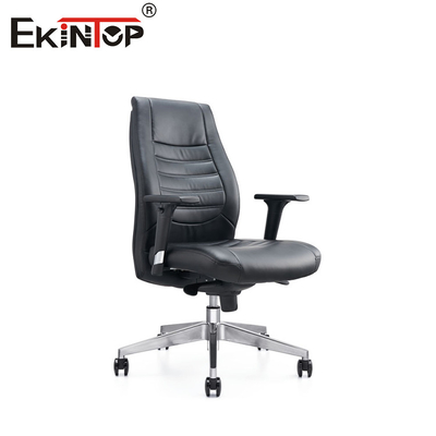 3D Armrests Black Leather Office Chair With Metal Legs Adjustable Height