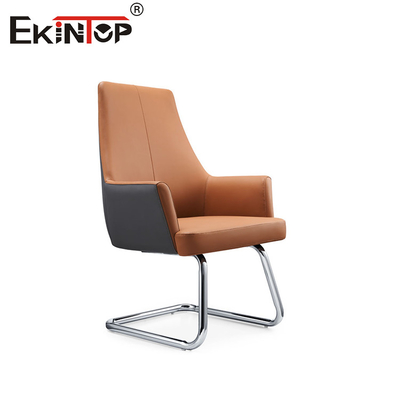 Orange High Back Leather Chair With Armrests And Smooth Casters