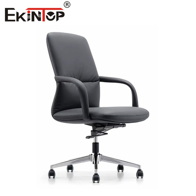 Business Ergonomic Black PU Leather Office Chair With Wheels Reception Seat