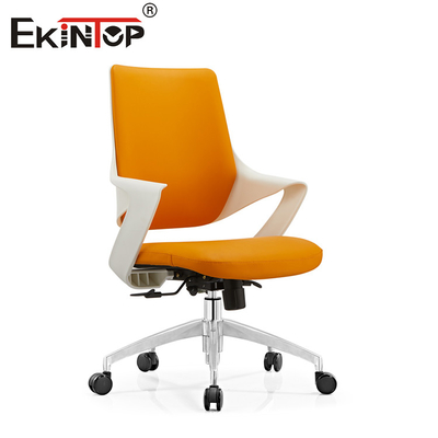 OEM Orange Leather Office Chair With Metal Legs Silent Wheels