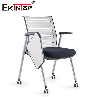 Powder Coating Frame Training Chair Mesh Backrest With Writing Tablet Armrest And Swivel Casters
