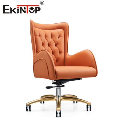 Orange Mid Back Leather Chair With Metal Legs And Wheels 10 Years Warranty