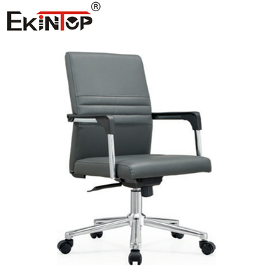 Mid Back Executive Leather Office Chair With Metal Base And Armrests