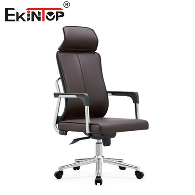 High Back Leather Office Chair With Armrests Swivel Function Modern Style