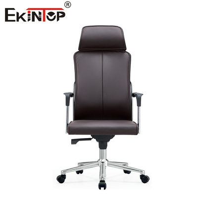 High Back Leather Office Chair With Armrests Swivel Function Modern Style