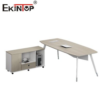 Modern Stylish Office Desk With Metal Legs And Attached Cabinet