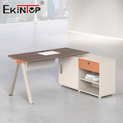 High-Quality Walnut Color L-Shaped Office Desk In Modern Style