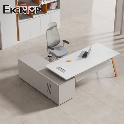 High-Quality Modern Design White Desk with Storage Cabinet Acacia Wood Desk