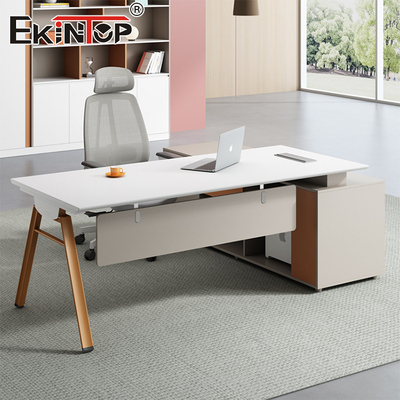 L-shaped Computer Desk Manager Office Desk Modern Style Acacia Wood Desk