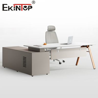 L-shaped Computer Desk Manager Office Desk Modern Style Acacia Wood Desk