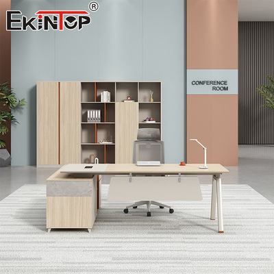 Natural Wood Style Executive Desk with Storage Cabinets Large Writing Desk