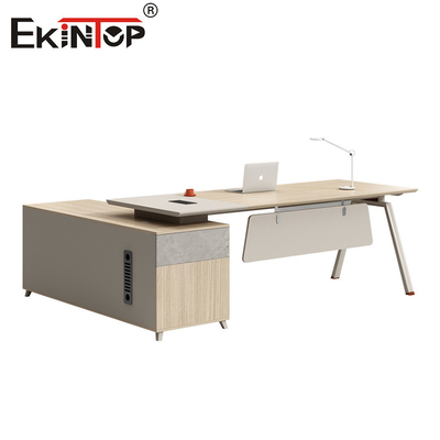 Natural Wood Style Executive Desk with Storage Cabinets Large Writing Desk