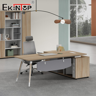 Oak Office Desk Modern Style with Side Cabinet Custom Made Desk