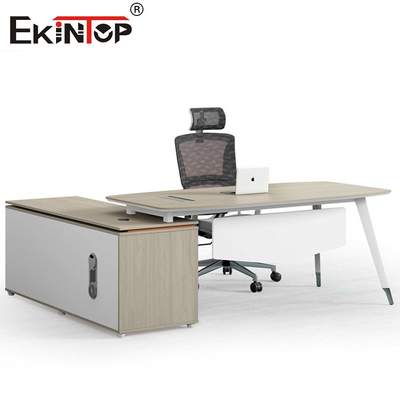 Oak Office Desk Modern Style with Side Cabinet Custom Made Desk