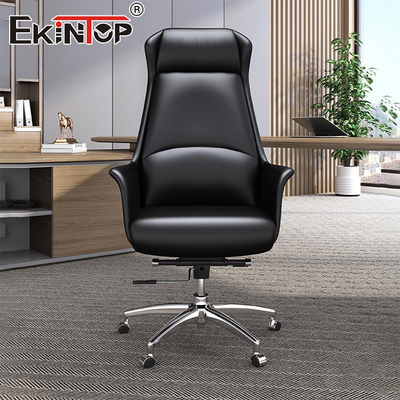Custom Black Leather Executive Office Chair With Swivel Ergonomic Drafting Chair
