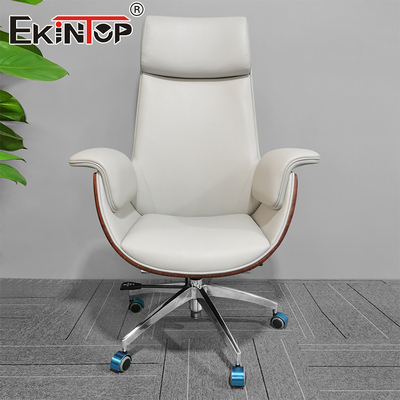 High Back White Leather Office Chair Swivel Function Commercial Office Chairs