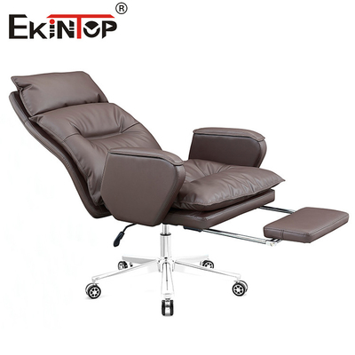 High Back Brown PU Leather Reclining Swivel Office Leather Chair Home Office Desk Chair