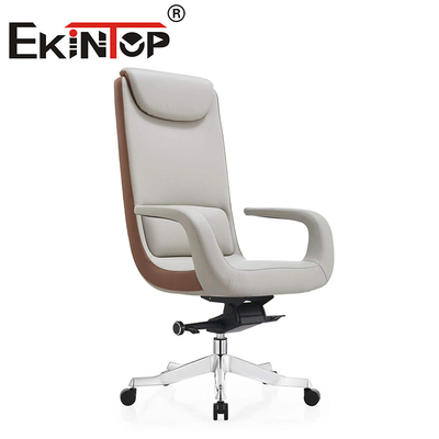 High Back Metal Office Furniture Cowhide Office Chair  With Aluminium Base