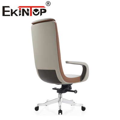 High Back Metal Office Furniture Cowhide Office Chair  With Aluminium Base
