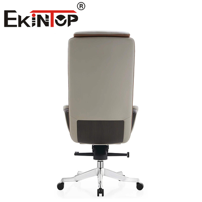 High Back Metal Office Furniture Cowhide Office Chair  With Aluminium Base