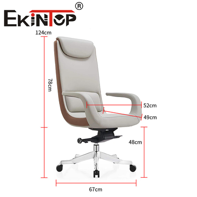 High Back Metal Office Furniture Cowhide Office Chair  With Aluminium Base