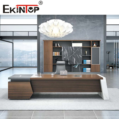 Extendable L Shaped Modern Executive Desk Office Furniture Gray Brown