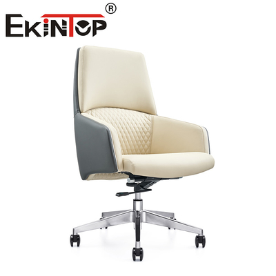 White Leather Manager Swivel Ergonomic Executive Cowhide Office Chair